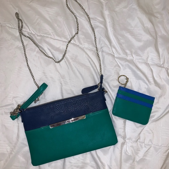 Handbags - Green/Blue Cross Body w Matching Card Holder💚💙